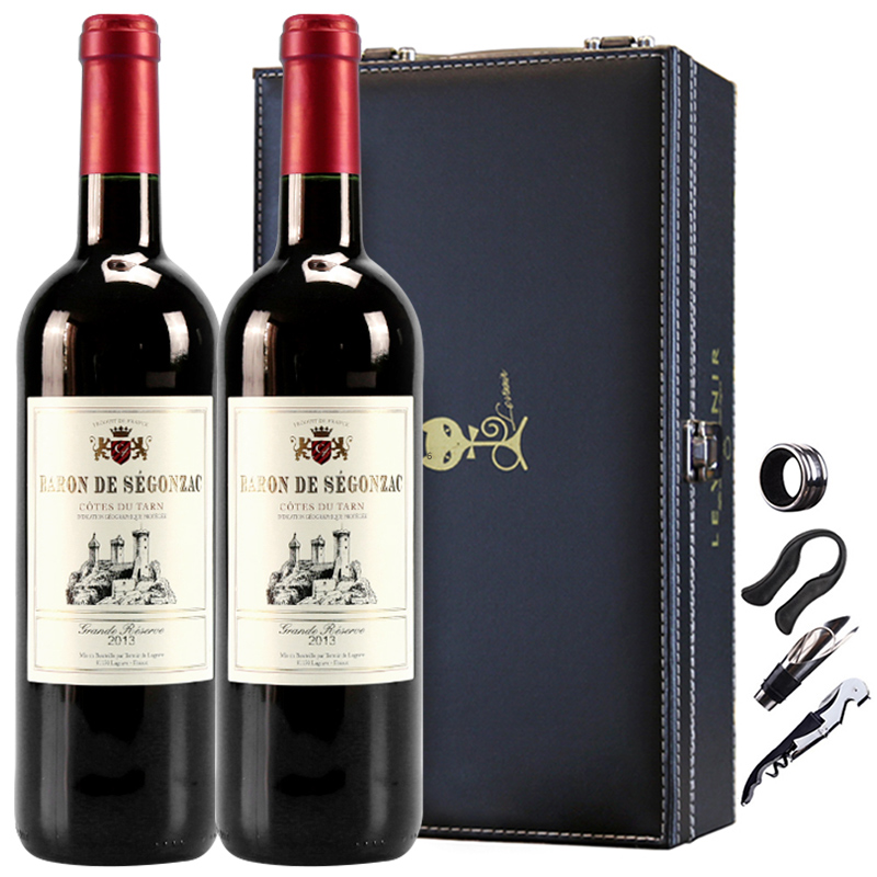 法国红酒法国（原瓶进口）葛拉芙男爵干红葡萄酒750ml*2支礼盒装