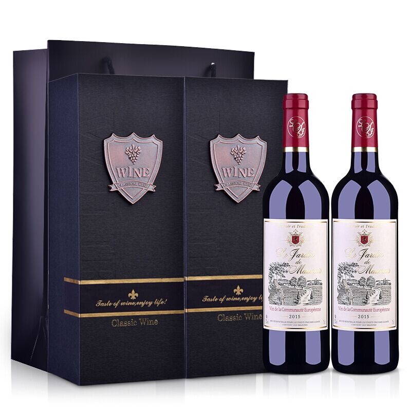 【礼品礼盒装】法国原瓶进口红酒莫奈庄园干红葡萄酒750ml双支礼盒