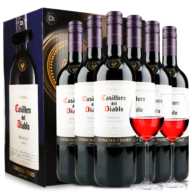 红魔鬼葡萄酒 智利原装原瓶进口红酒六支装  梅洛  750ml*6 （6瓶装）