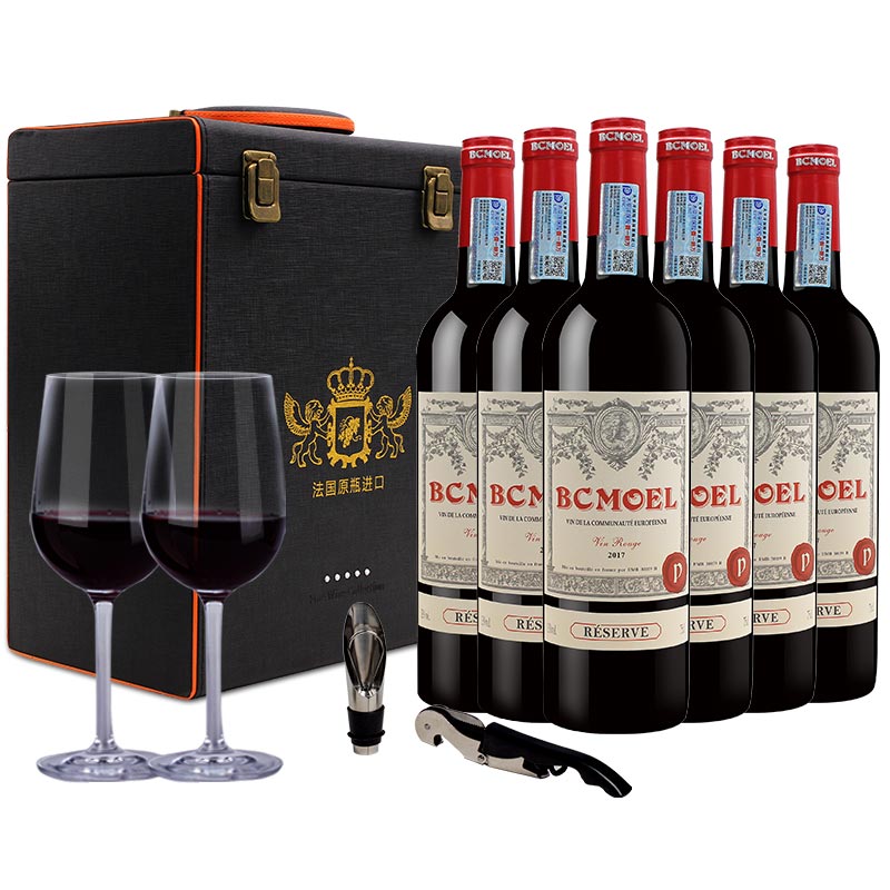 法国整箱红酒 法国原瓶进口柏翠莫埃尔珍藏干红葡萄酒750ml（6瓶套）送礼盒酒杯酒刀