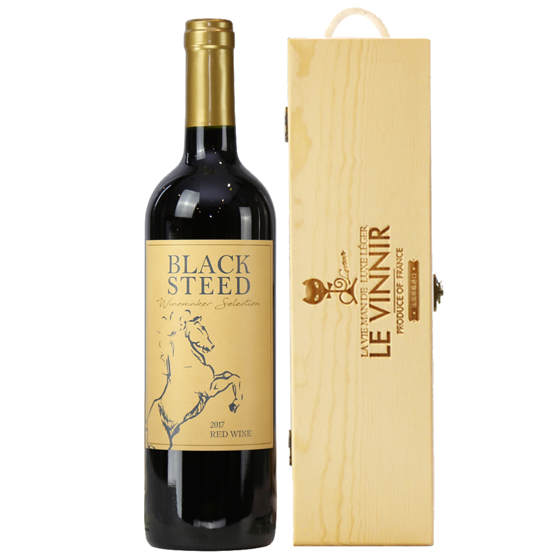智利红酒（原瓶进口）黑马干红葡萄酒单支木盒红酒礼盒装750ml