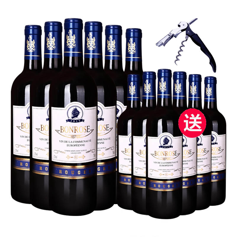 买一箱送一箱 法国原瓶进口宾露干红葡萄酒红酒（蓝钻）750ml*6