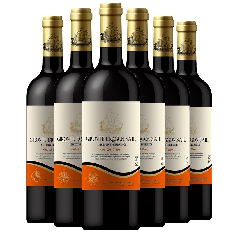 法国进口吉伦特龙船干红葡萄酒750ml（6瓶装）