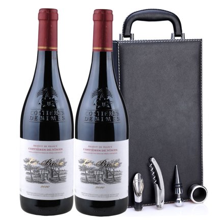 法国博斯克2010干红葡萄酒黑色双支皮盒