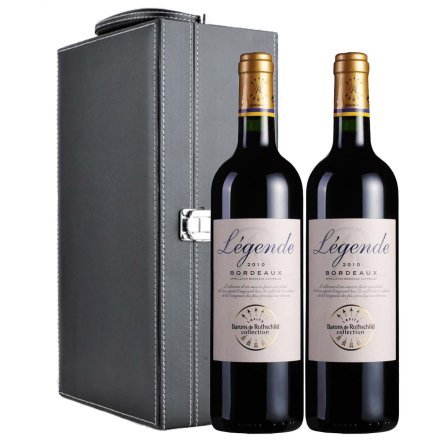 法国拉菲传奇波尔多干红葡萄酒黑色双支皮盒