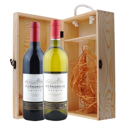 澳大利亚芬格富庄园西拉干红+霞多丽干白葡萄酒双支松木礼盒