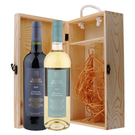 西班牙罗蒙家族干红+干白葡萄酒双支松木礼盒