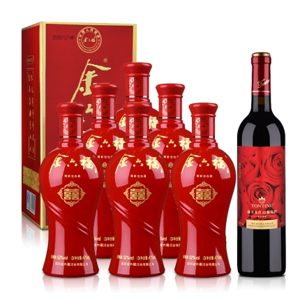 52°金六福喜酒卡盒装475ml（6瓶装）+7°通天柔红山葡萄甜酒750ml