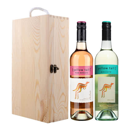 澳大利亚黄尾袋鼠慕斯卡白葡萄酒750ml+澳大利亚黄尾袋鼠慕斯卡桃红葡萄酒750ml+双支松木盒