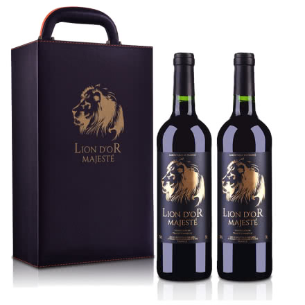 【礼盒】法国（原装原瓶进口）皇家金狮干红葡萄酒750ml（双支皮盒套装）