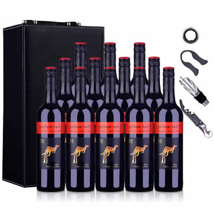 澳大利亚黄尾袋鼠加本力苏维翁红葡萄酒750ml（12瓶）+双支皮盒