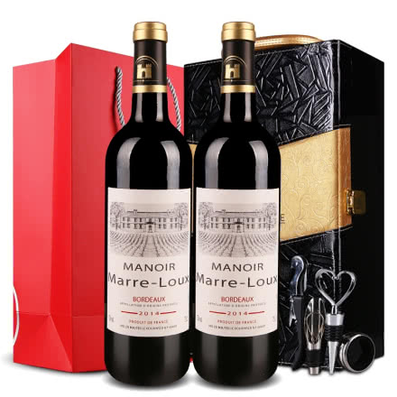 法国进口红酒 波尔多产区AOC 麦鱼庄园干红葡萄酒 双支礼盒 750ml（2瓶装）