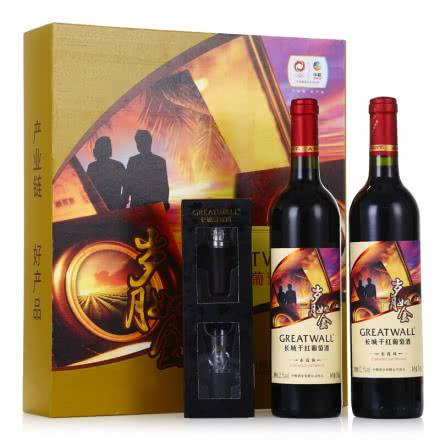 长城红酒 岁月如金干红葡萄酒 双支礼盒 750ml（2瓶装）