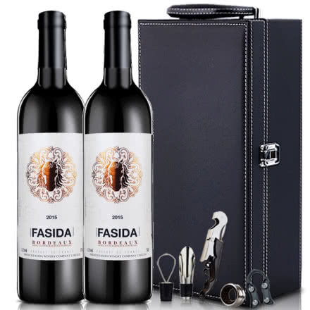法国原瓶进口法斯达干红葡萄酒红酒优选750ml*2 送皮盒