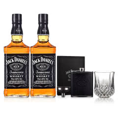 40°美国杰克丹尼700ml Jack Daniels（双瓶）+不锈钢酒壶+钻石威士忌杯