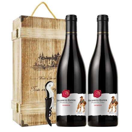 法国进口红酒丹妮克干红葡萄酒 珍藏果香红酒礼盒 750ml*2瓶 送开瓶器