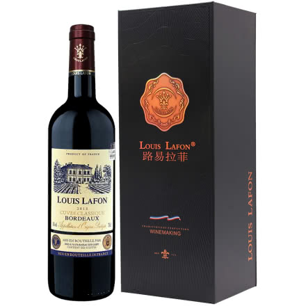 红酒路易拉菲典藏波尔多AOC干红葡萄酒750ml单支礼盒装法国原瓶原装进口