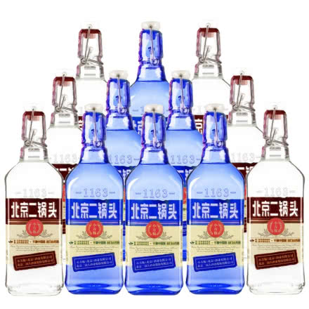 永丰北京二锅头小方瓶咖方蓝标双色组合 500ml（12瓶装）