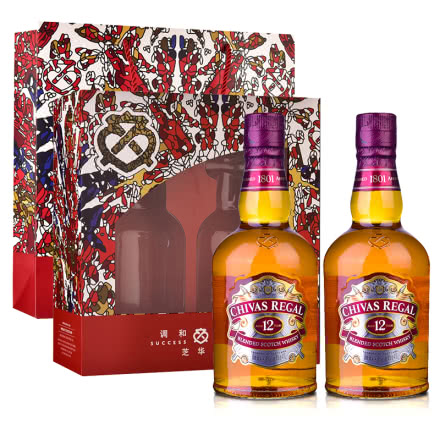 40°英国芝华士12年苏格兰威士忌500ml*2+芝华士涂鸦款双支装礼盒+芝华士涂鸦礼袋