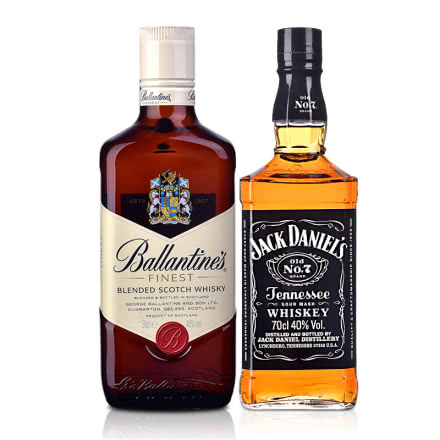 40°美国杰克丹尼700ml Jack Daniels+40°英国百龄坛特醇苏格兰威士忌500ml