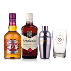 40°英国芝华士12年苏格兰威士忌500ml+ 40°英国百龄坛特醇苏格兰威士忌500ml+摇酒壶+Logo高杯（双雄套装）
