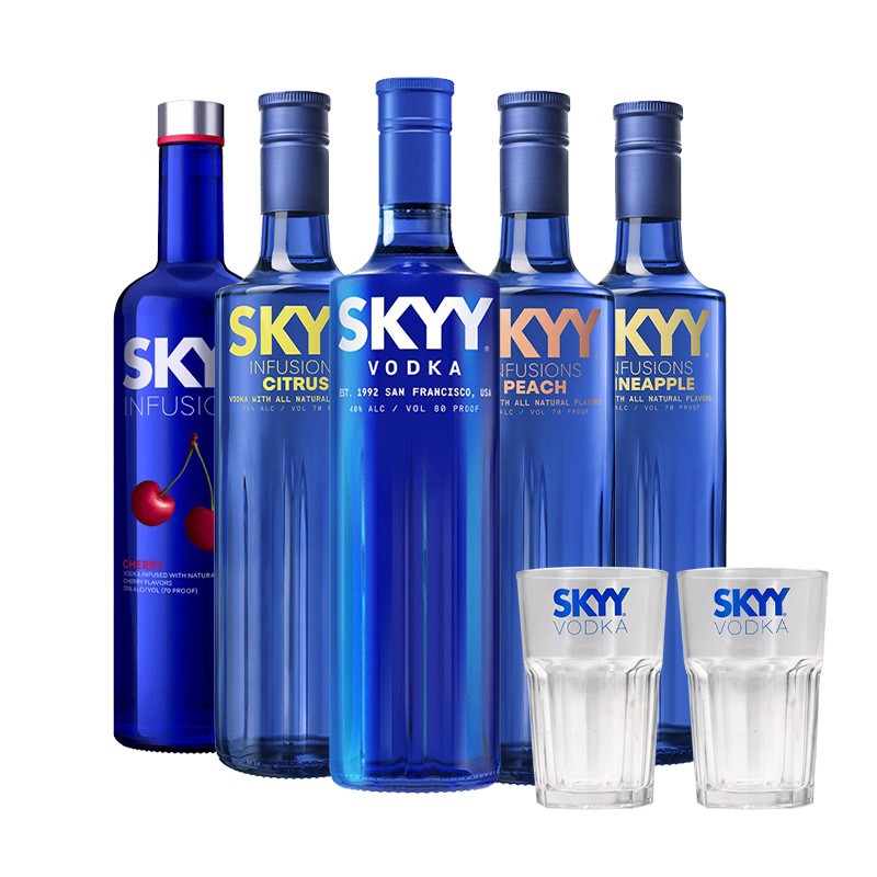 洋酒Skyy Vodka深蓝伏特加 蓝天小鸟风味伏特加 鸡尾酒基酒 调酒 五种口味组合装