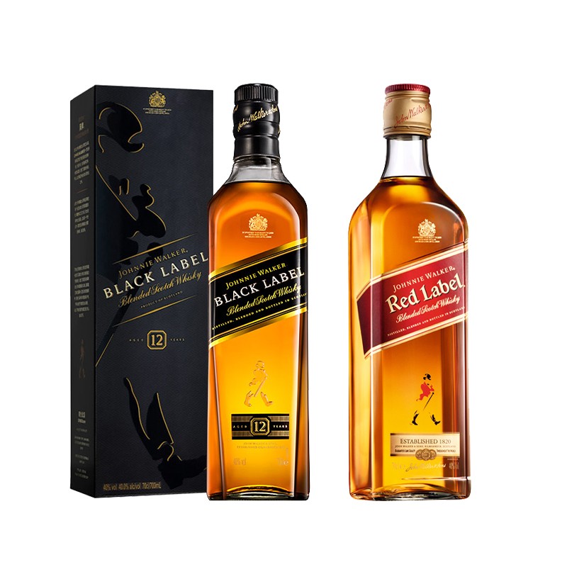 尊尼获加 苏格兰威士忌  英国原装进口烈酒洋酒  组合黑方/红方 700ml