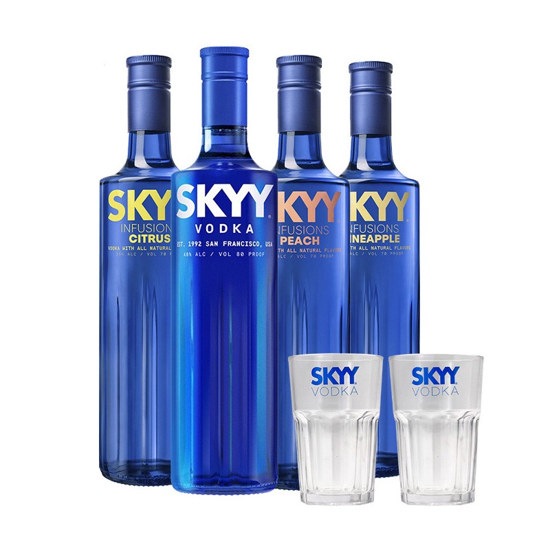 新款深蓝（Skyy Vodka）意大利进口洋酒 4种口味混合装 750ml*4