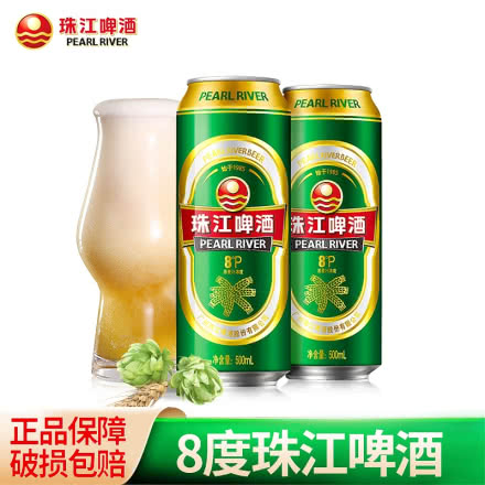 珠江啤酒8度精品绿罐装500ml*12瓶装啤酒水国产箱装黄啤聚会畅饮