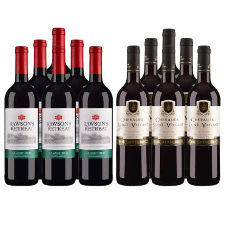 洛神山庄经典红葡萄酒750ml*6+法国(原瓶进口)法圣古堡圣威骑士干红葡萄酒750ml*6